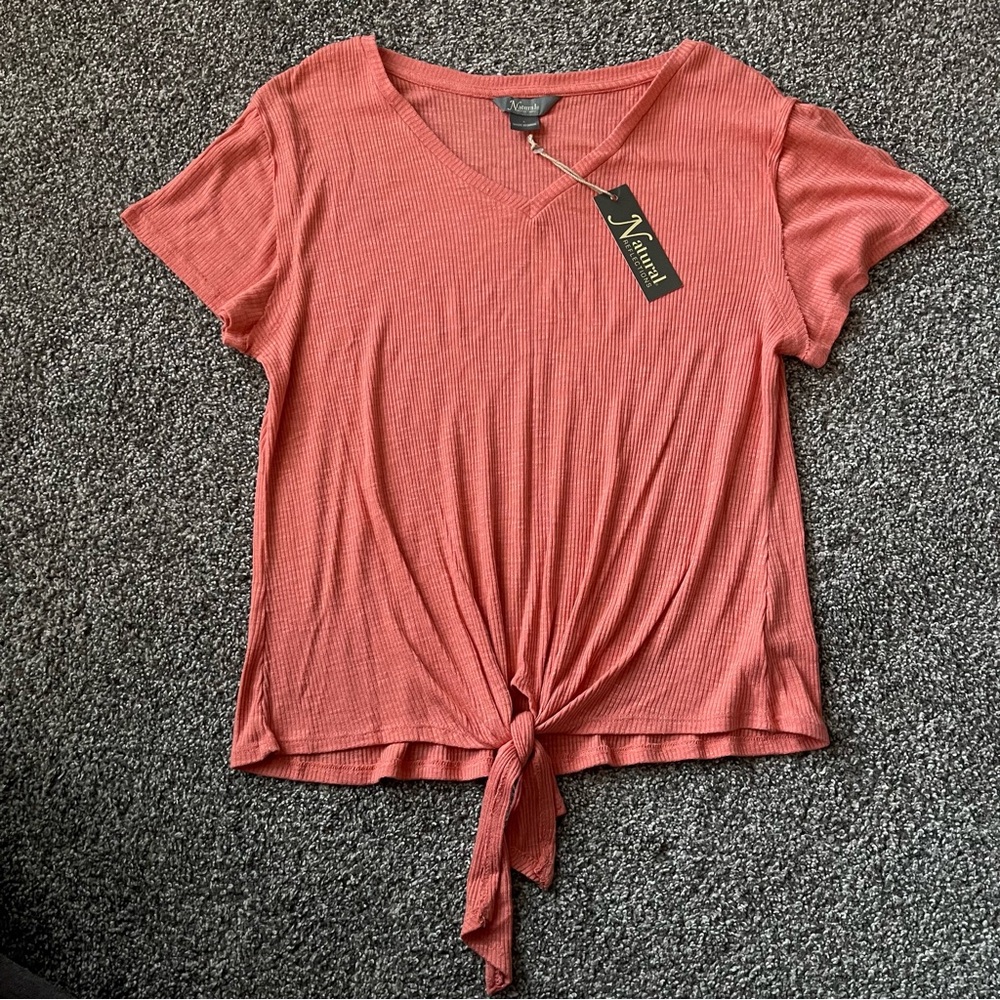 NWT Women's Peach V-Neck Tie-Front Top